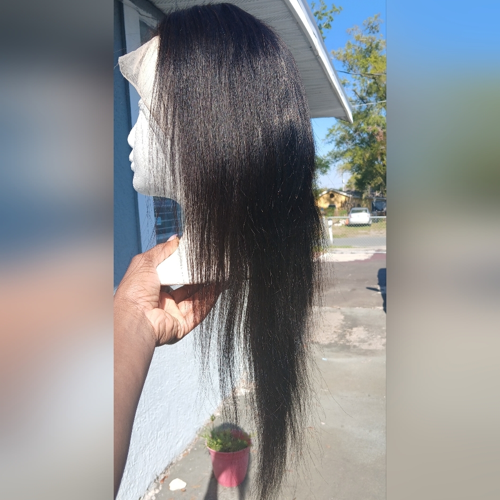 Sleek Black Lace Front Wig W/Elastic Band (Free Part) - Picture 4 of 7